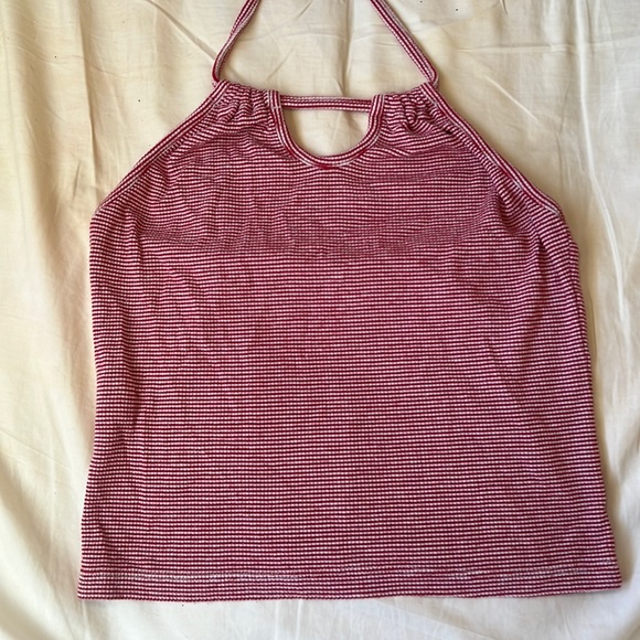 Brandy Melville Red and White Striped Halter Top - Picture 2 of 4